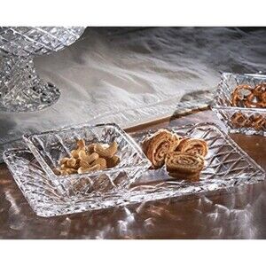 Set of 3 Crystal Appetizer Relish Dish, Two Square Appetizer Snack Bowls And One